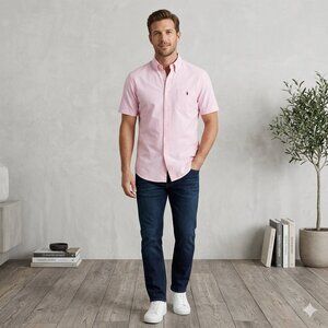 Ralph Lauren Men's Pink Oxford Short Sleeve Button Down Shirt | Size XL